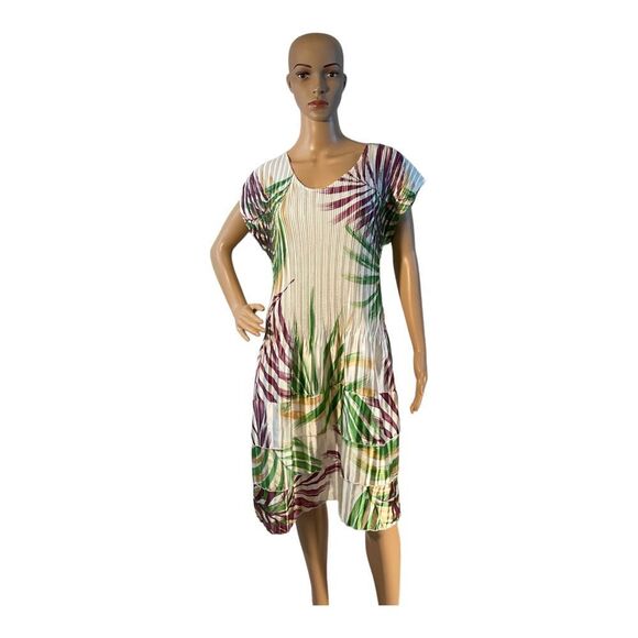 Magic It Fits Women’s Multicolor Accordion  Knee Dress Size M/L - Picture 2 of 12